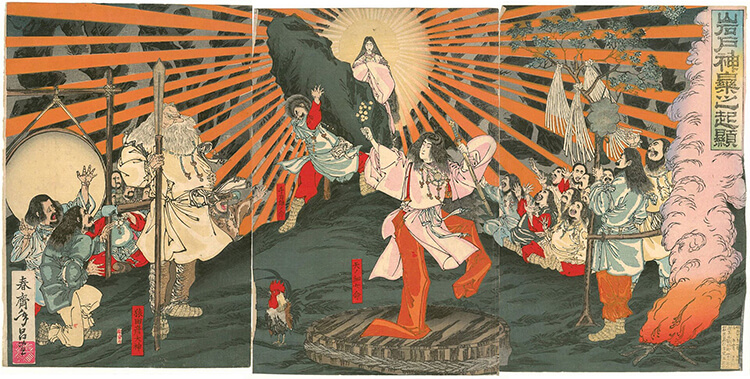天の岩戸の神話を描いた浮世絵