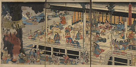 八百万の神が描かれた木版画（歌川国貞の作品）