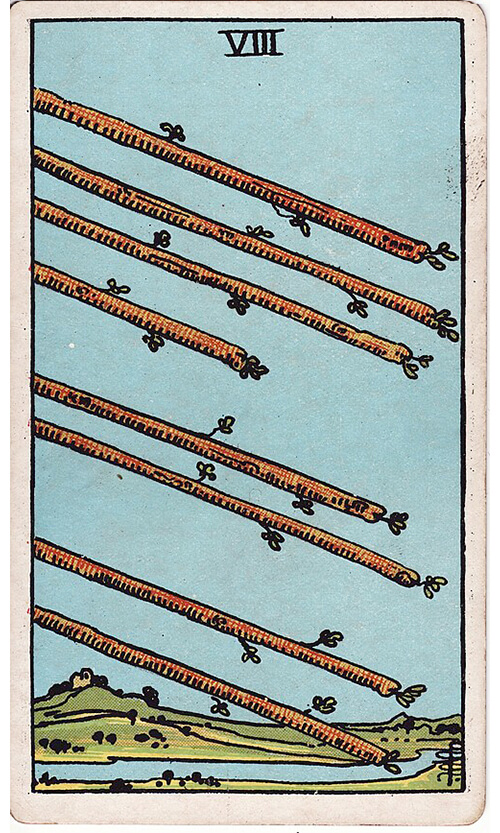 タロットカード ワンドの8（Eight of Wands）の絵柄