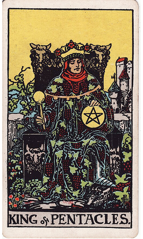 タロットカード ペンタクルのキング（King of Pentacles）の絵柄