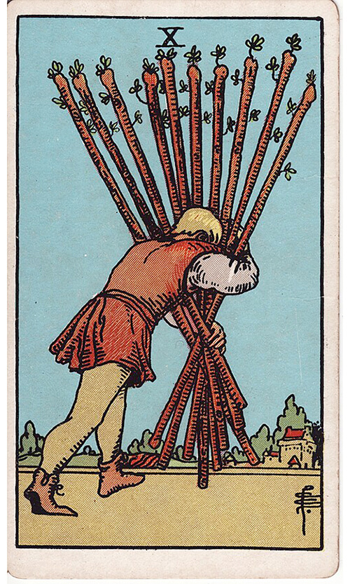 タロットカード ワンドの10（Ten of Wands）の絵柄