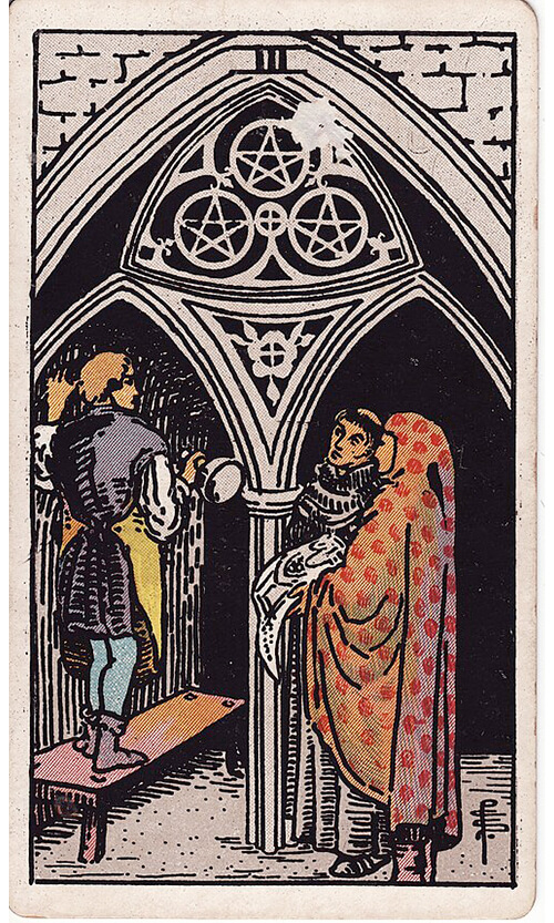 タロットカード ペンタクルの3（Three of Pentacles）の絵柄