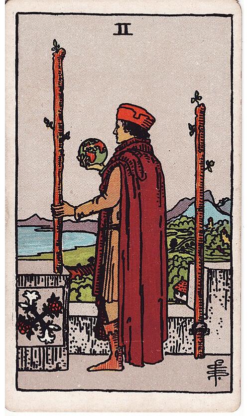 タロットカード ワンドの2（Two of Wands）の絵柄